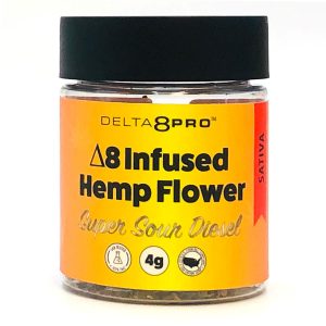 Delta 8 Pro D8 Infused Hemp Flower Super Sour Diesel Sativa 4g