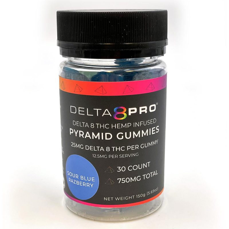 Delta 8 Pro D8 THC Hemp Infused Pyramid Gummies Sour Blue Razberry
