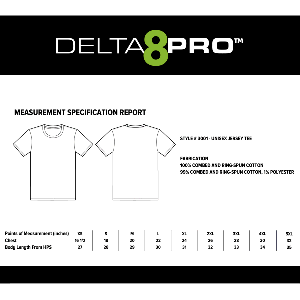 Delta 8 Pro D8 THC T Shirt Sizes