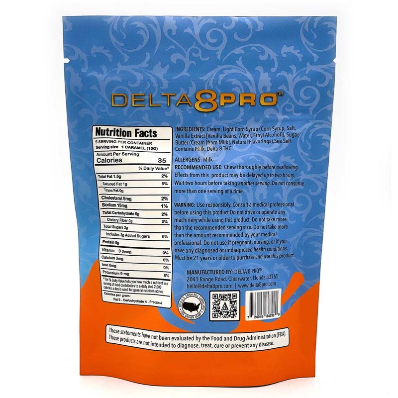 Delta 8 Pro Delta de Leche Hand Crafted Artisan Caramels D8 Back