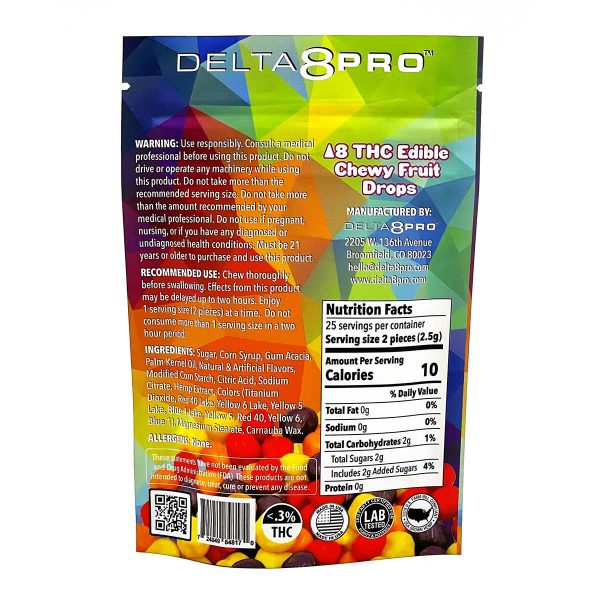Delta 8 Pro D8 THC Edible Chewy Fruit Drops Back