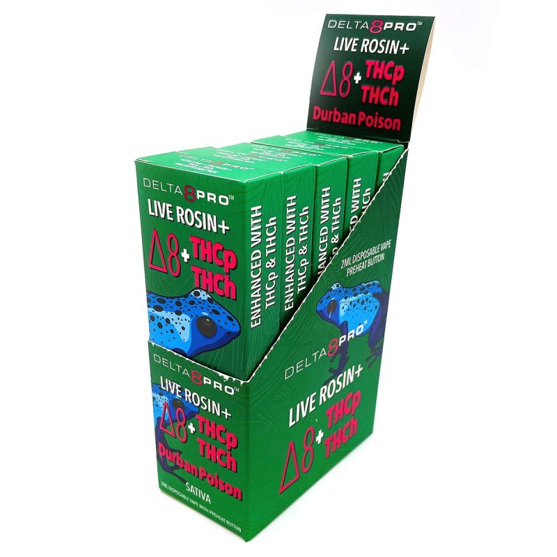 Delta 8 Pro Live RosinD8THCPTHCH Durban Poison 5ct Display Box Open