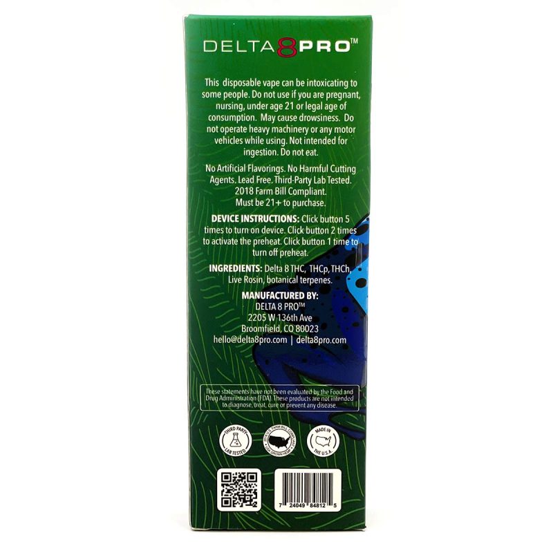 Delta 8 Pro Live RosinD8THCPTHCH Durban Poison Back