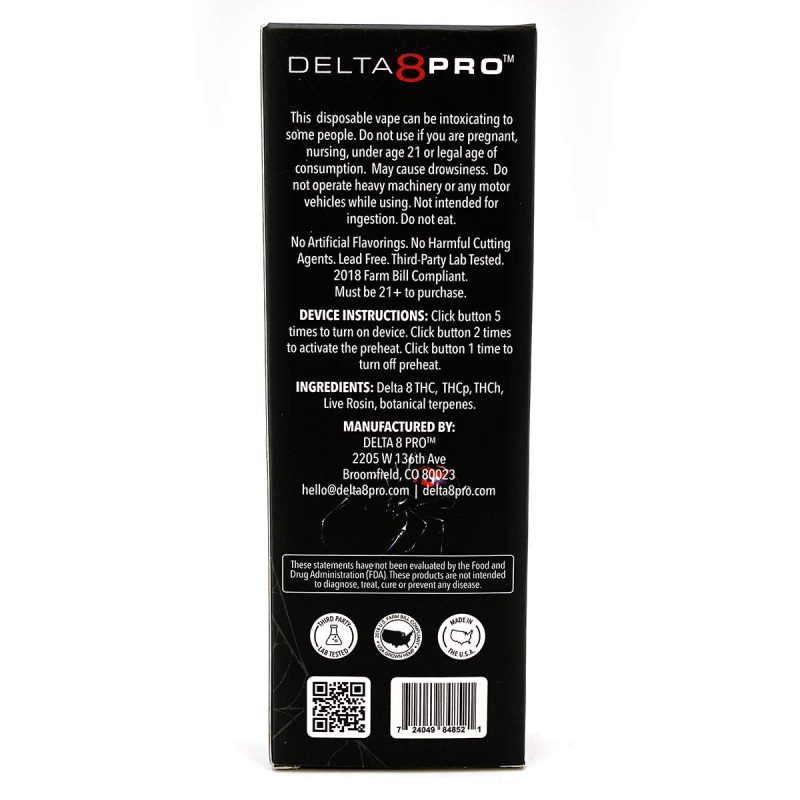Delta 8 Pro Live RosinD8THCPTHCH White Widow Back