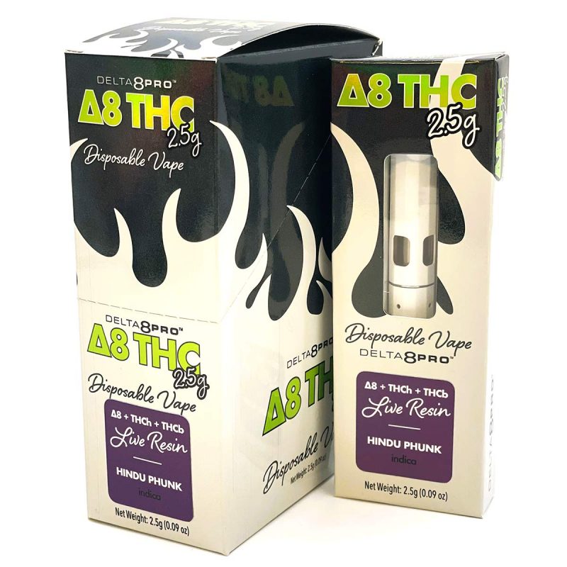 Delta 8 Pro THC 2.5g Disposable Vape D8 THCh THCb Live Resin Hindu Phunk Indica Box 2