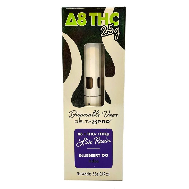 Delta 8 Pro THC 2.5g Disposable Vape D8 THCv THCp Live Resin Blueberry OG Indica