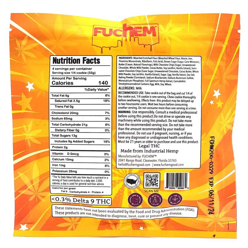 FUCHEM Giant Chocolate Chip Cookie 100mg THC 100MG CBD Back