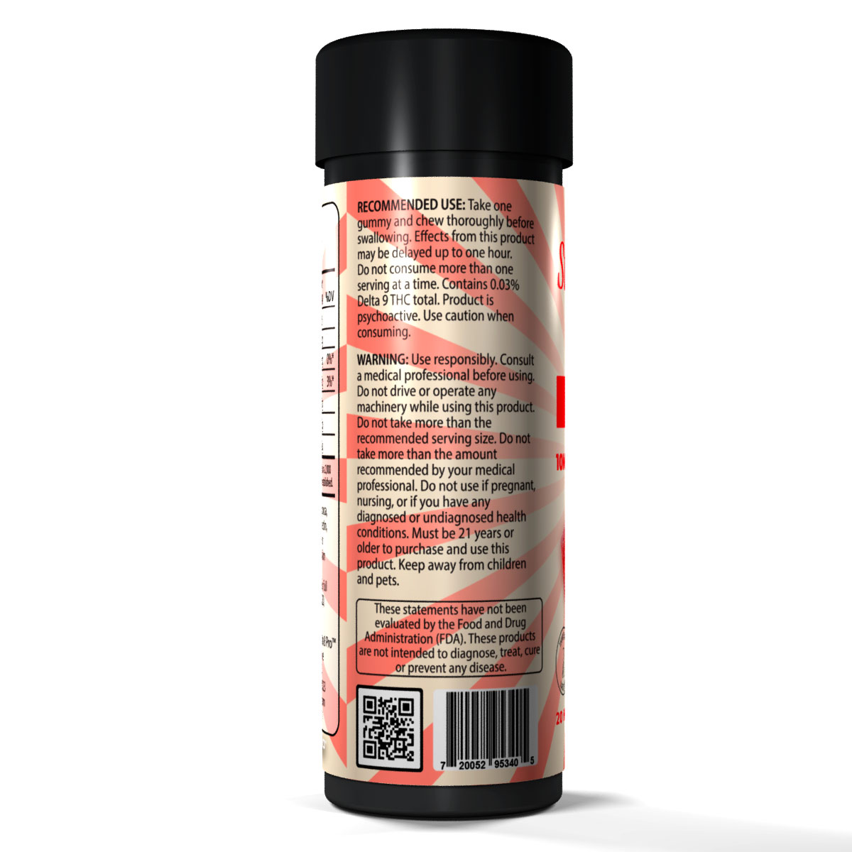 Delta 8 Pro Hemp Derived Gummies Strawberry Cream Side 1